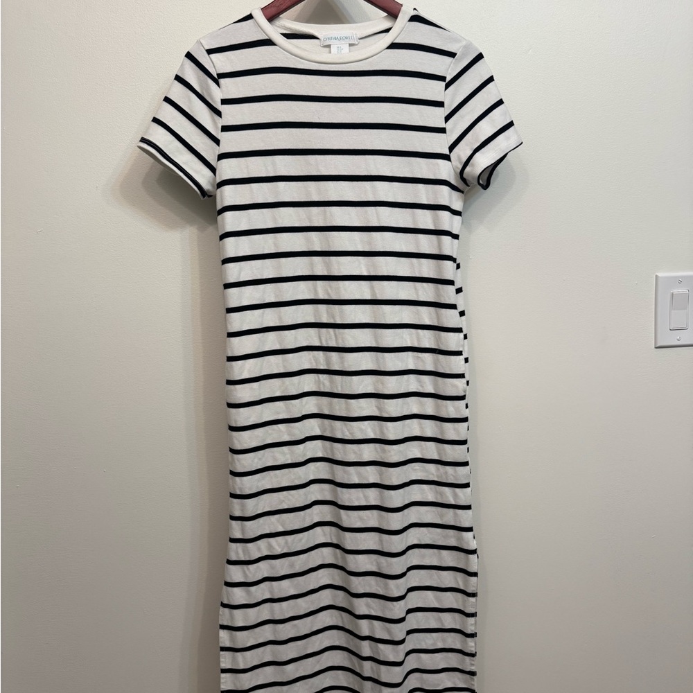 Cynthia Rowley Black and White Striped Midi Dress Small